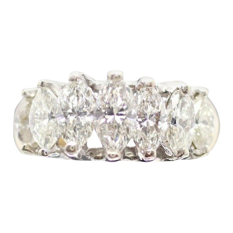 14 Karat 2-Tone 7 Marquise Cut Diamond Ring For Sale
