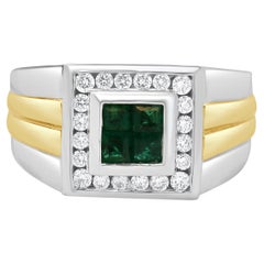 14 Karat 2 Tone Colombian Emerald International Emerald and Diamond Ring