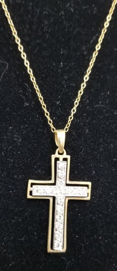 14 Karat 2-Tone Diamond Cross and Chain