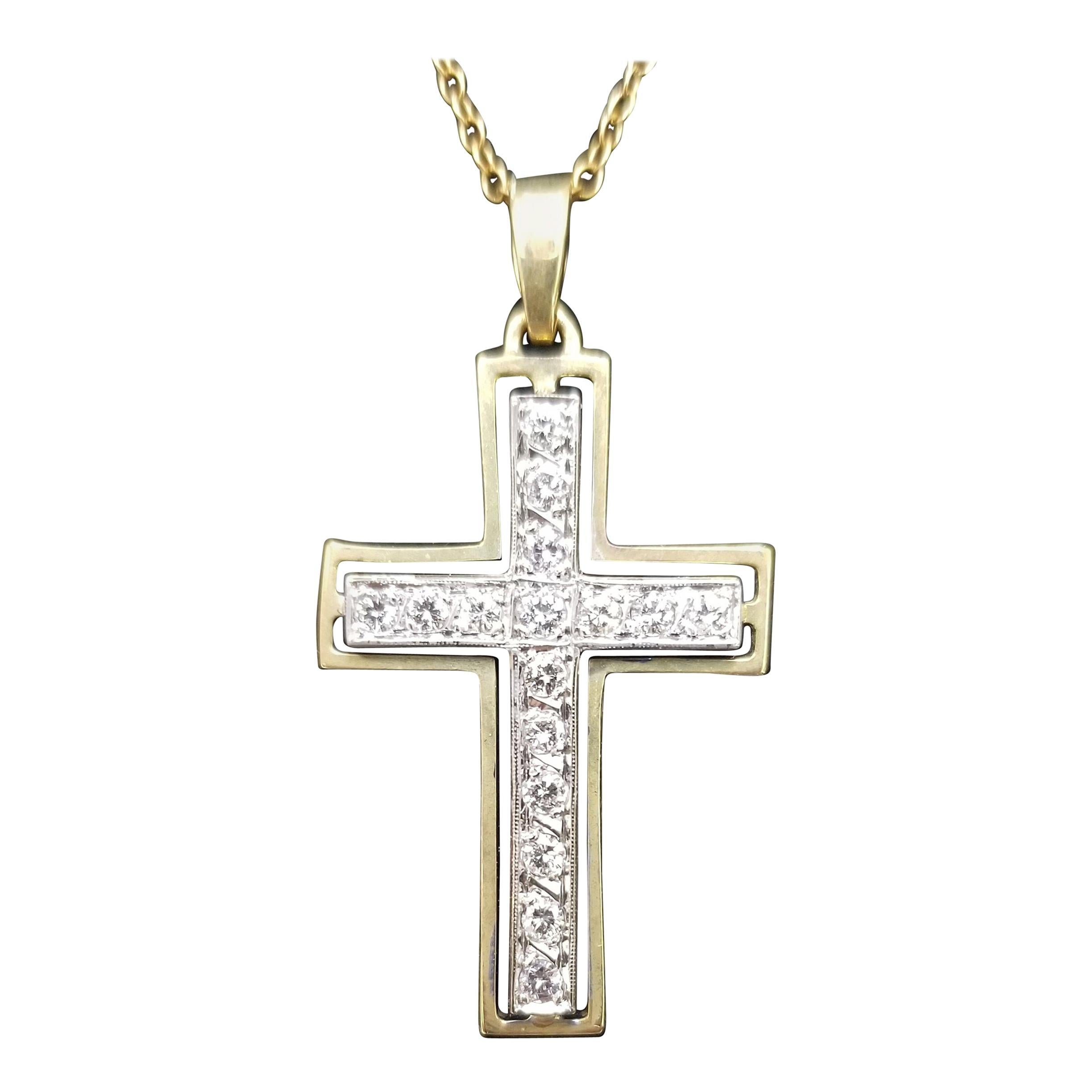 14 Karat 2-Tone Diamond Cross and Chain