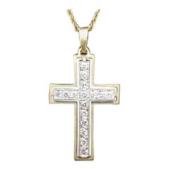 Croix et chaîne en diamants bicolores 14 carats