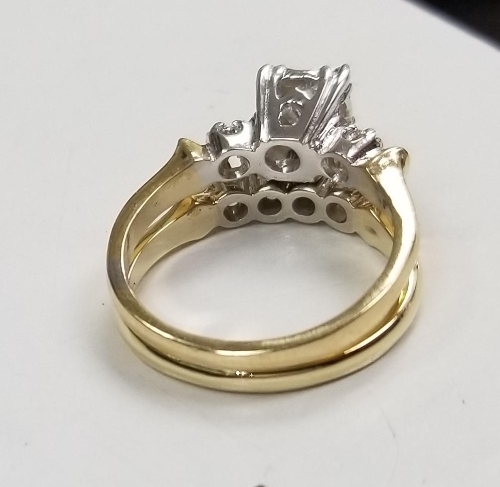 Round Cut 14 Karat 2-Tone Diamond Wedding Set Total Weight .64pts For Sale