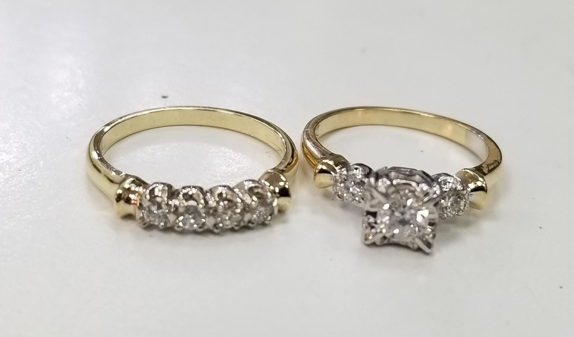 Women's or Men's 14 Karat 2-Tone Diamond Wedding Set Total Weight .64pts For Sale