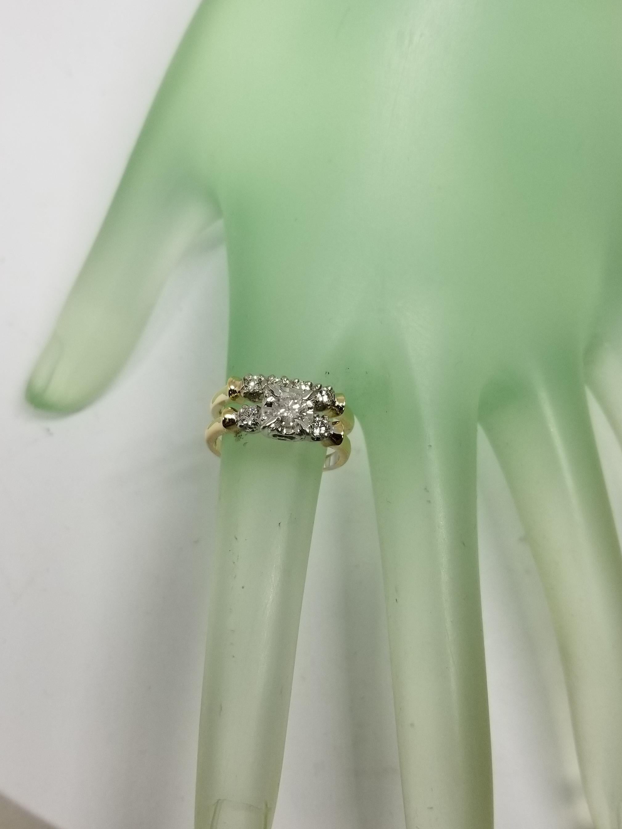 14 Karat 2-Tone Diamond Wedding Set Total Weight .64pts For Sale 1