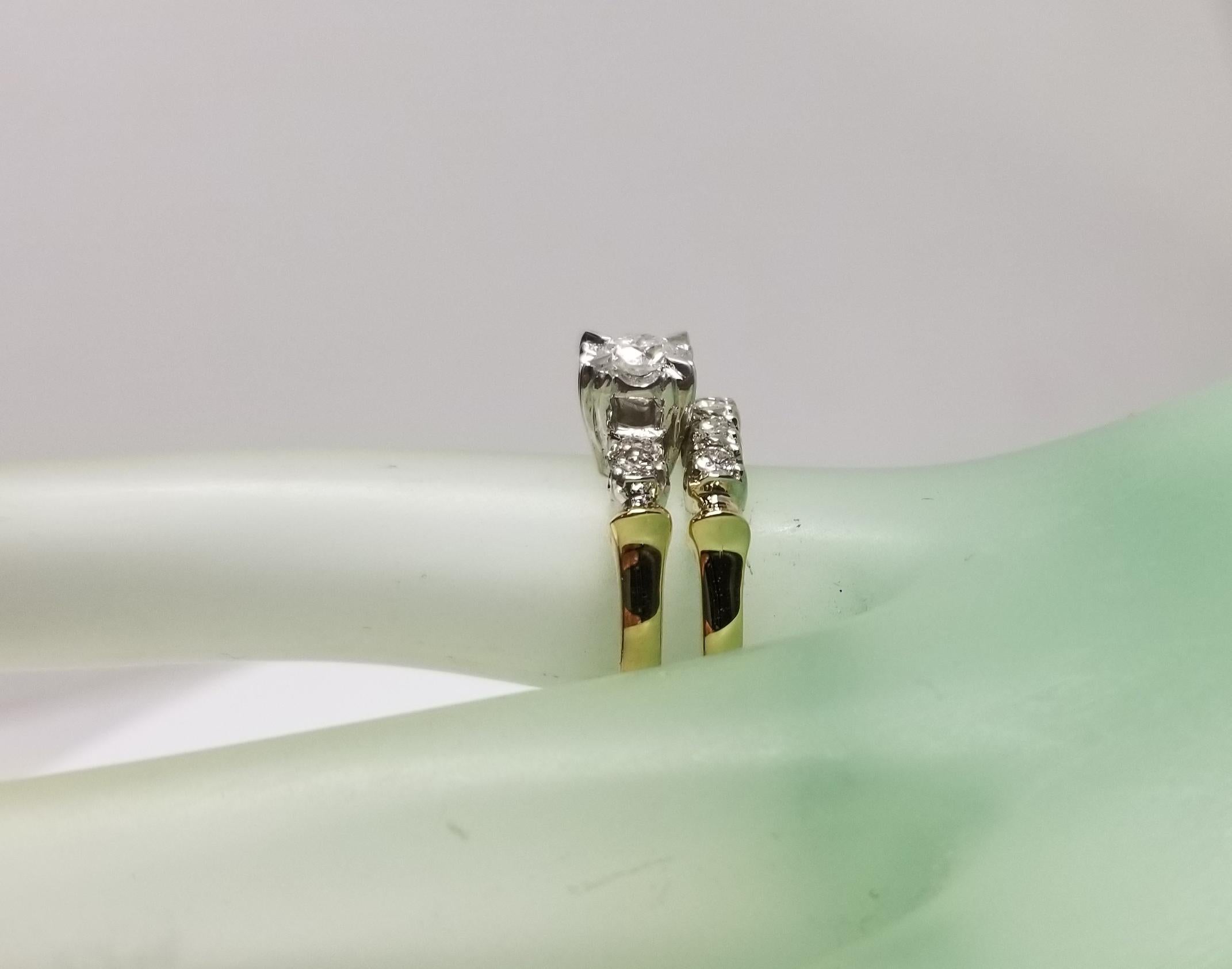 14 Karat 2-Tone Diamond Wedding Set Total Weight .64pts For Sale 3