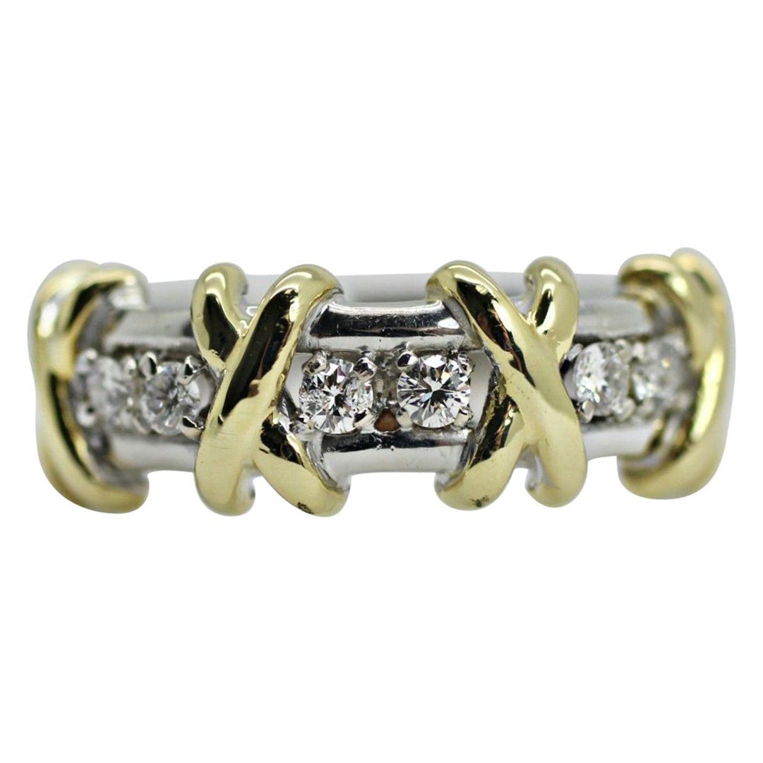 Bague « X » en or 14 carats et diamants bicolores en vente