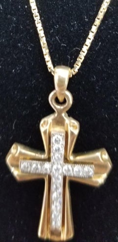 14 Karat 2-Tone Gold Diamond Cross and Chain