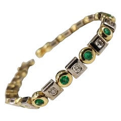 14 Karat 2-Tone Gold Emerald and Diamond Bracelet