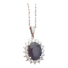 14 karat 2.90 carat saphir bleu et diamant halo pendentif chaîne