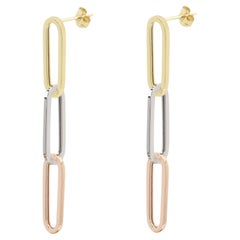 14 Karat 3 Couleurs Or Boucles d'oreilles Paperclip 5mm Dangle Earning 1.5' inch Long