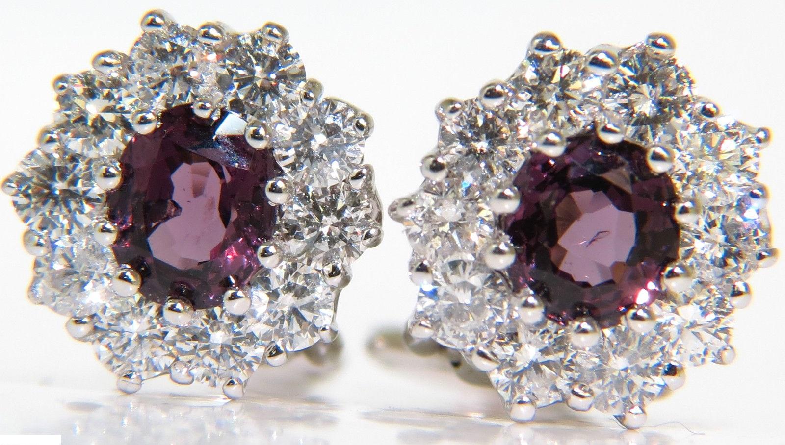 14 Karat 3.36 Carat Natural Purple Spinel Diamond Cluster Earrings and Omega For Sale 2