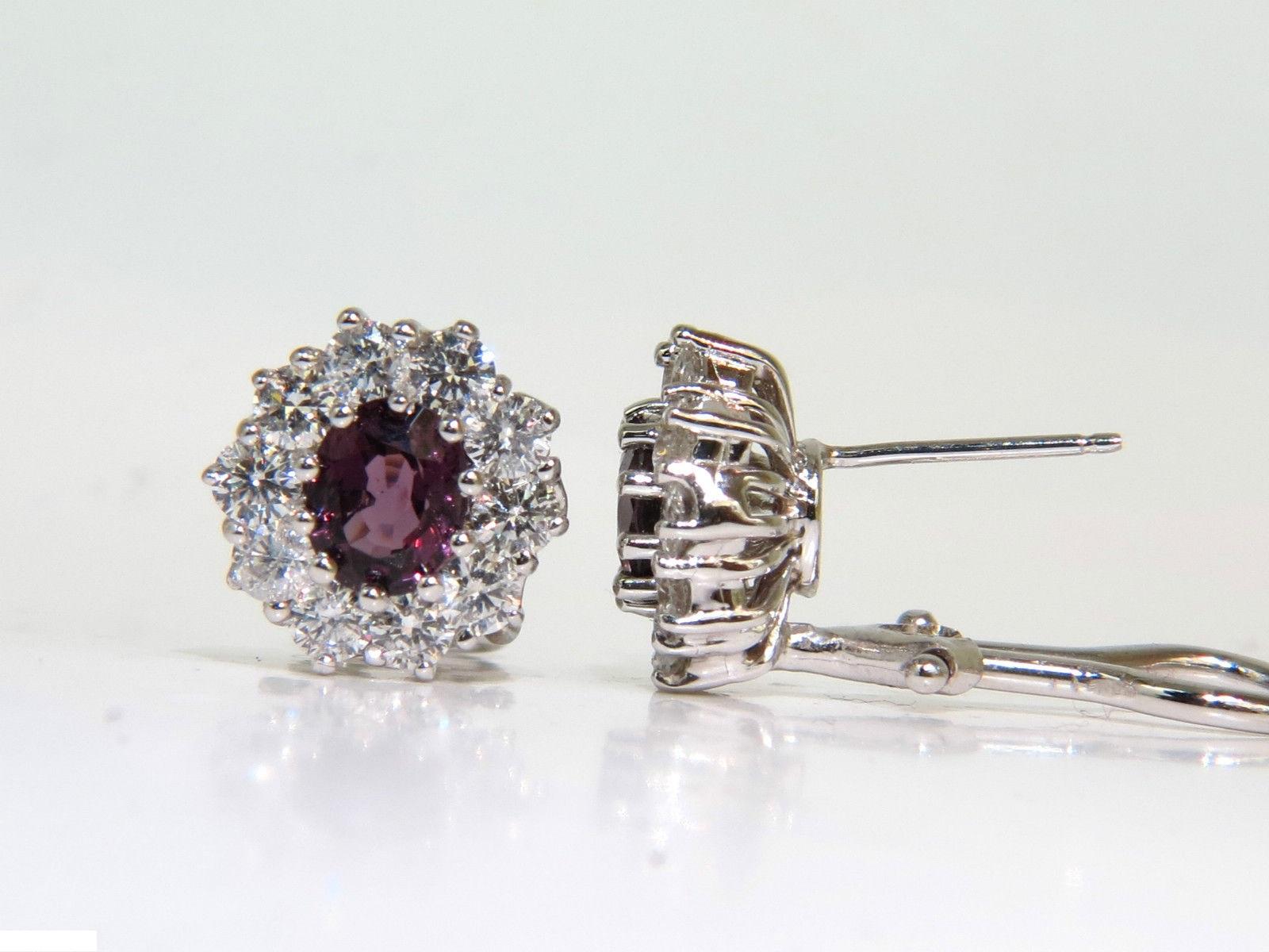 14 Karat 3.36 Carat Natural Purple Spinel Diamond Cluster Earrings and Omega For Sale 3