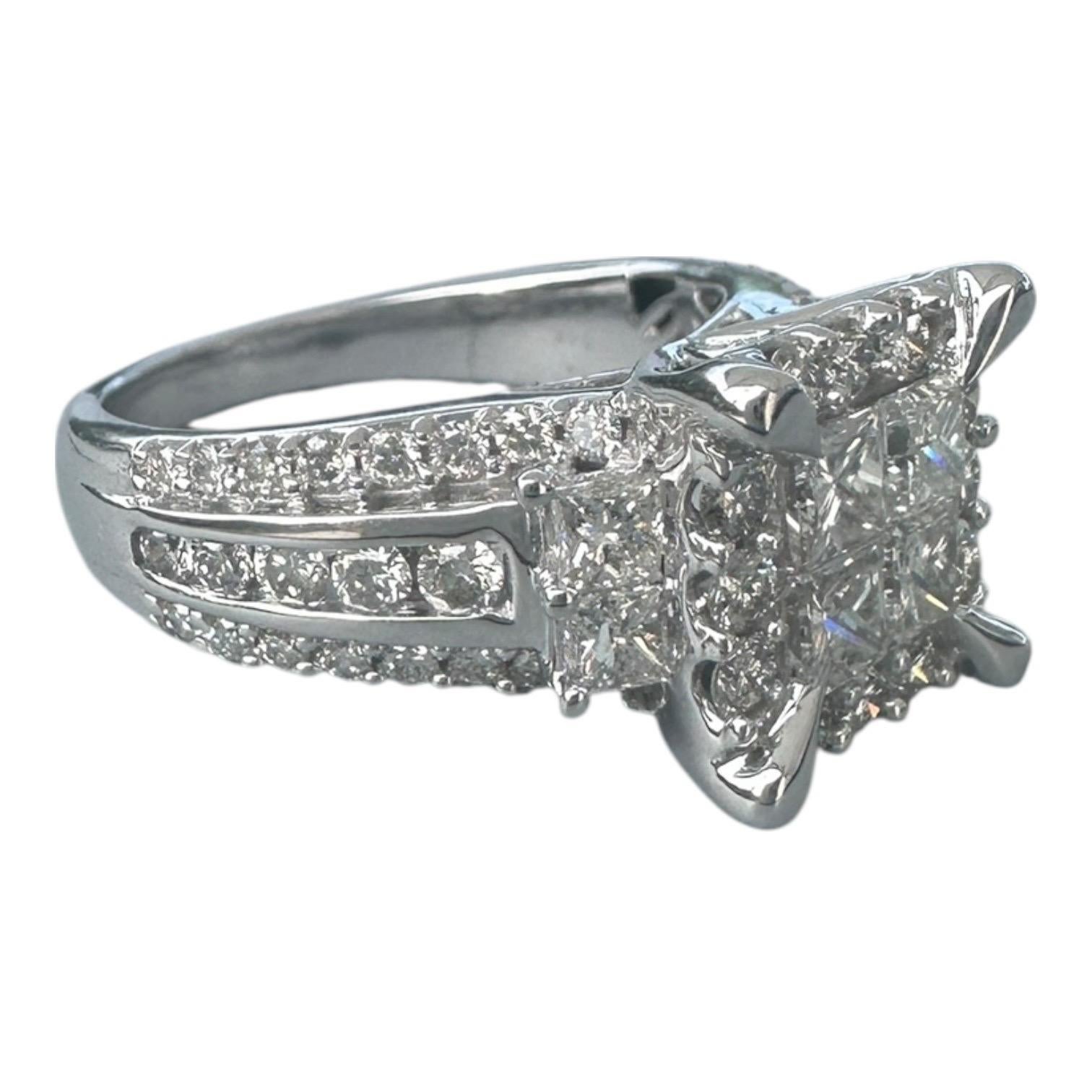 14 karat 3,50 karat prinzessin diamant cocktail ring weißgold (Carréschliff) im Angebot