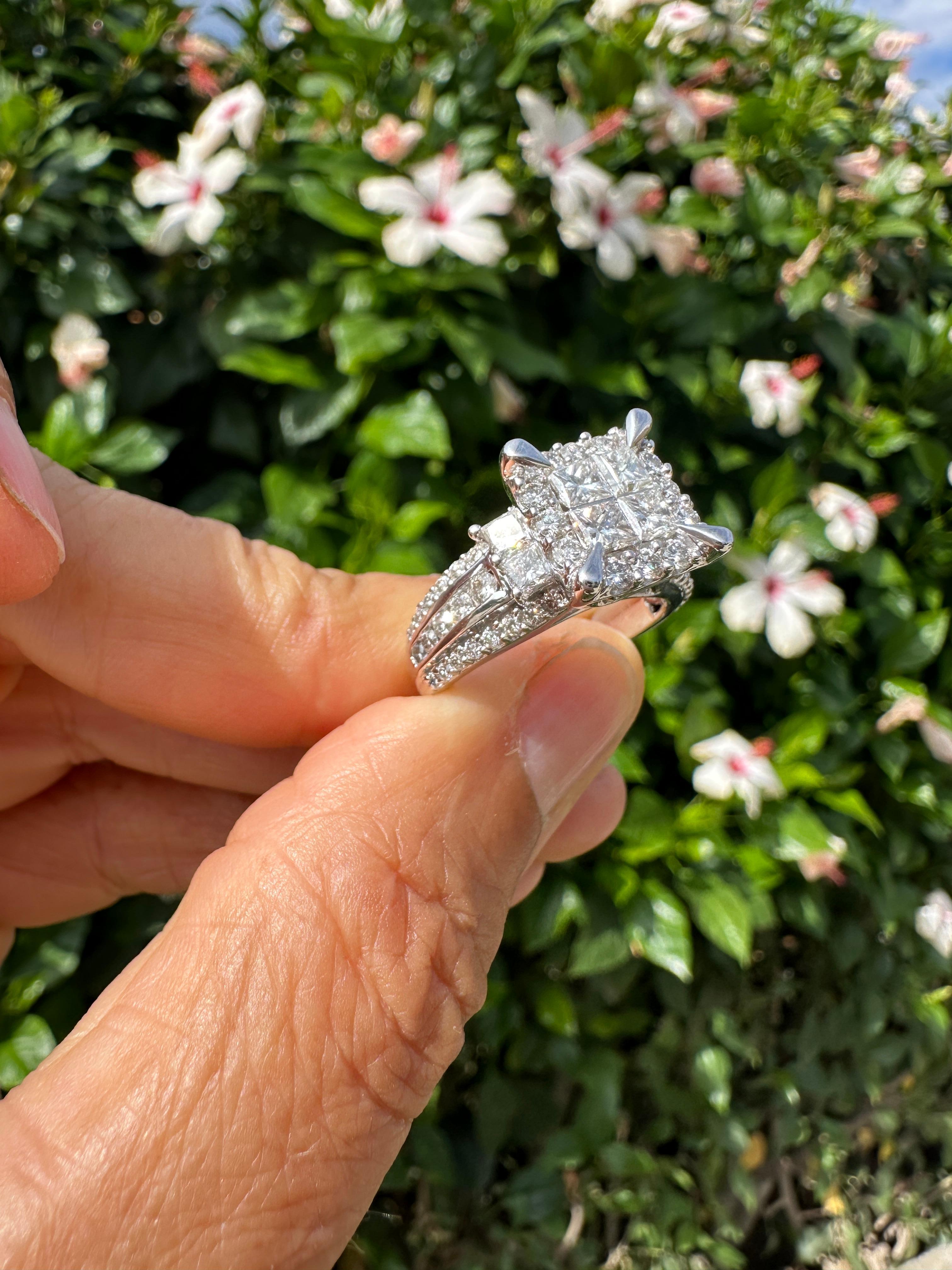 14 karat 3,50 karat prinzessin diamant cocktail ring weißgold für Damen oder Herren im Angebot