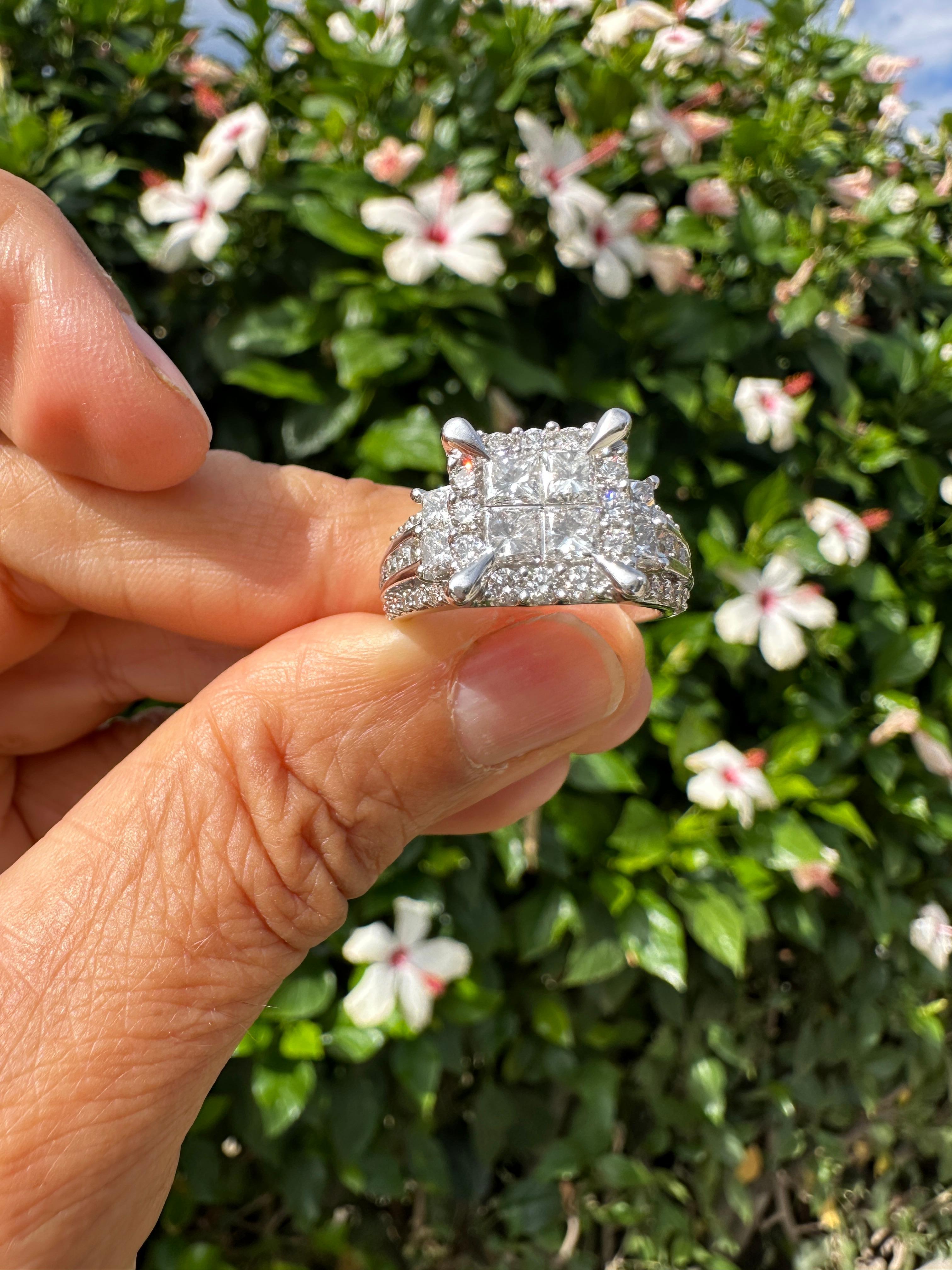 14 karat 3,50 karat prinzessin diamant cocktail ring weißgold im Angebot 1