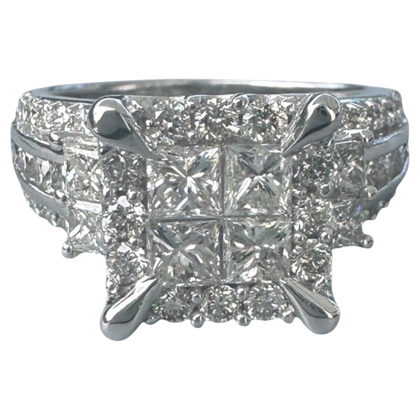 14 karat 3,50 karat prinzessin diamant cocktail ring weißgold im Angebot