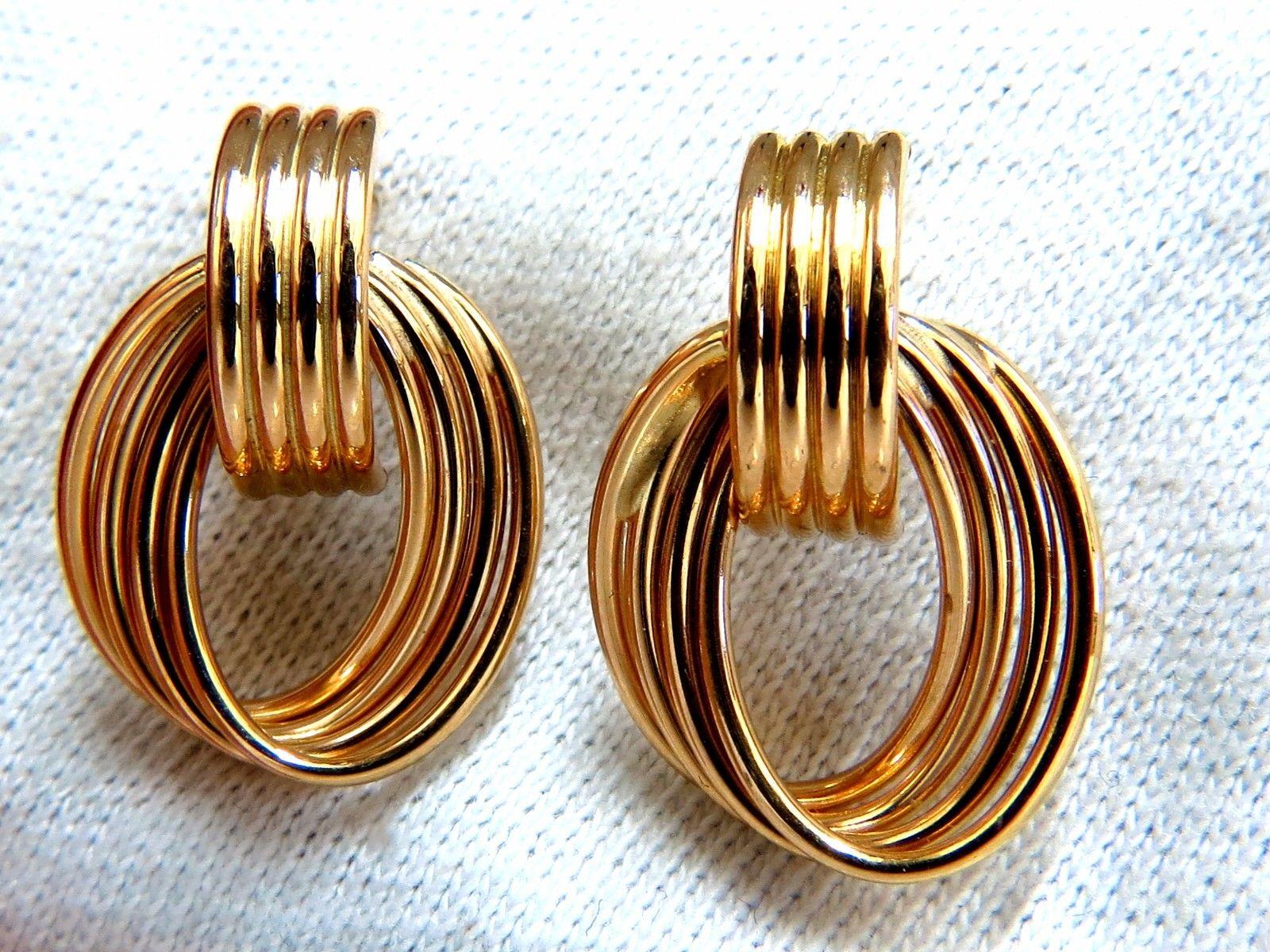 Women's or Men's 14 Karat 3d 1980s Deco Tubular Form Earrings Door Knocker Stiff Knot