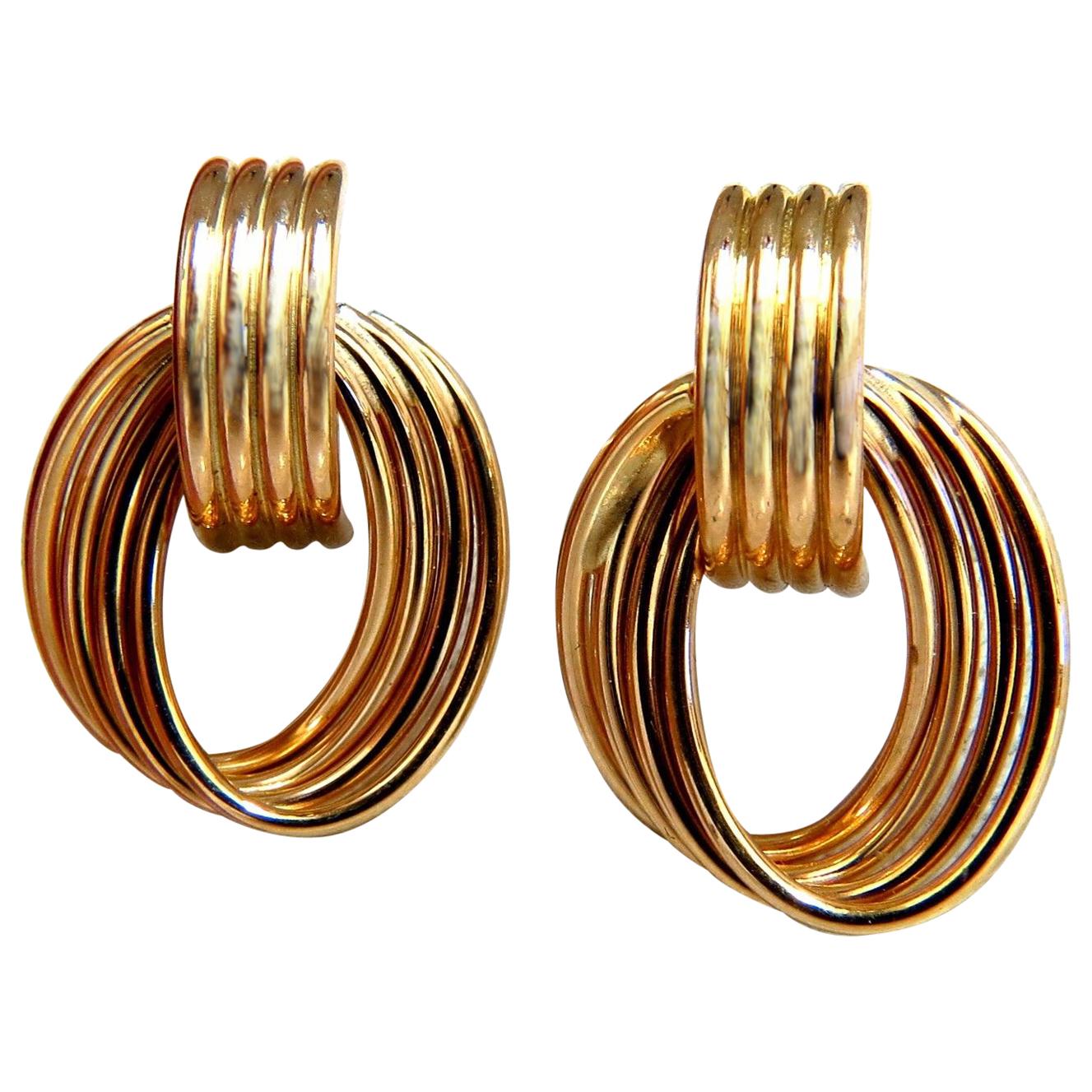 14 Karat 3d 1980s Deco Tubular Form Earrings Door Knocker Stiff Knot