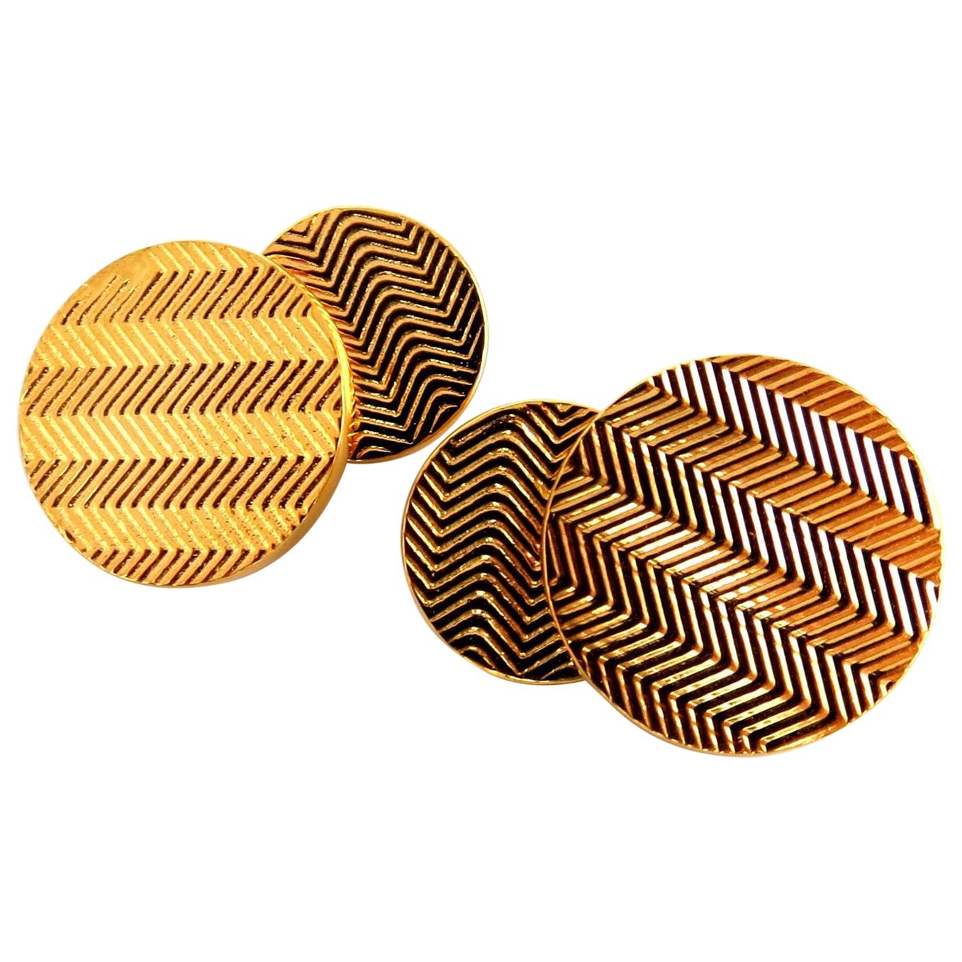 14 Karat 3D Circular Double Textured Gold Cufflinks For Sale