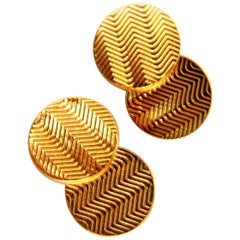 14 Karat 3D Circular Double Textured Gold Cufflinks Tread Lines