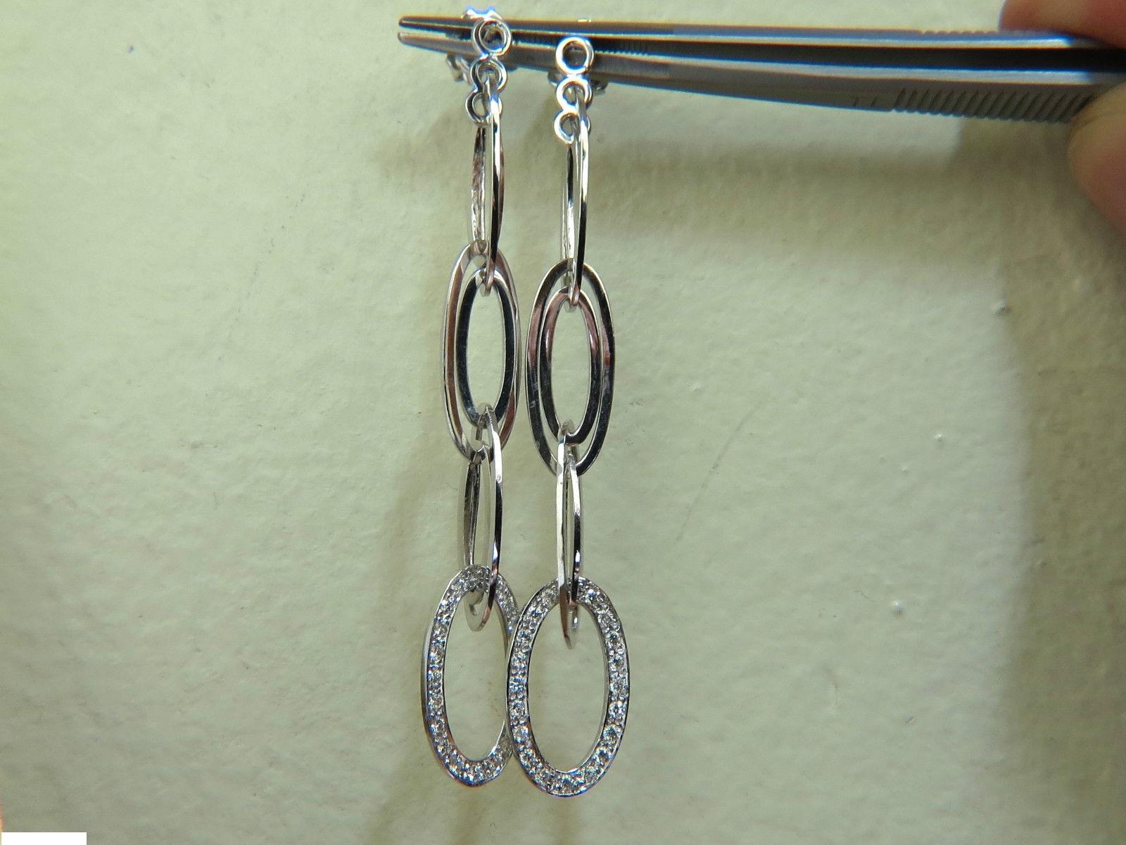 Women's or Men's 14 Karat .46 Carat Elongated Ovals Diamond Dangle Earrings Hinged For Sale