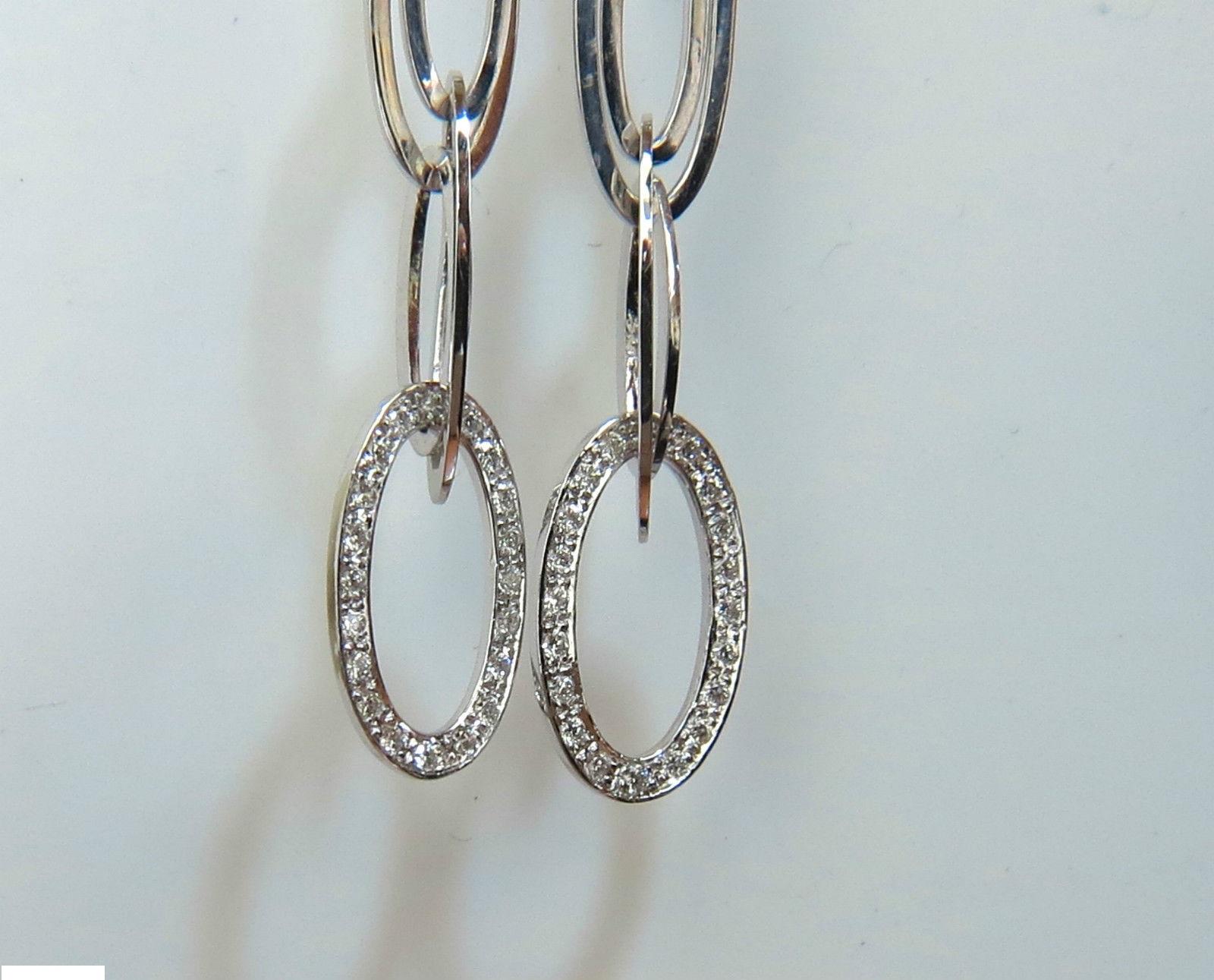 14 Karat .46 Carat Elongated Ovals Diamond Dangle Earrings Hinged For Sale 1