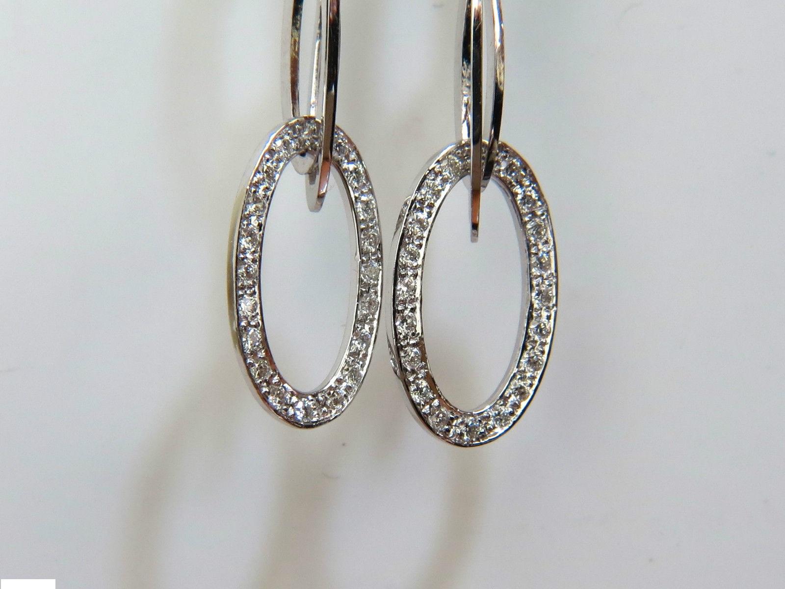 14 Karat .46 Carat Elongated Ovals Diamond Dangle Earrings Hinged For Sale 2