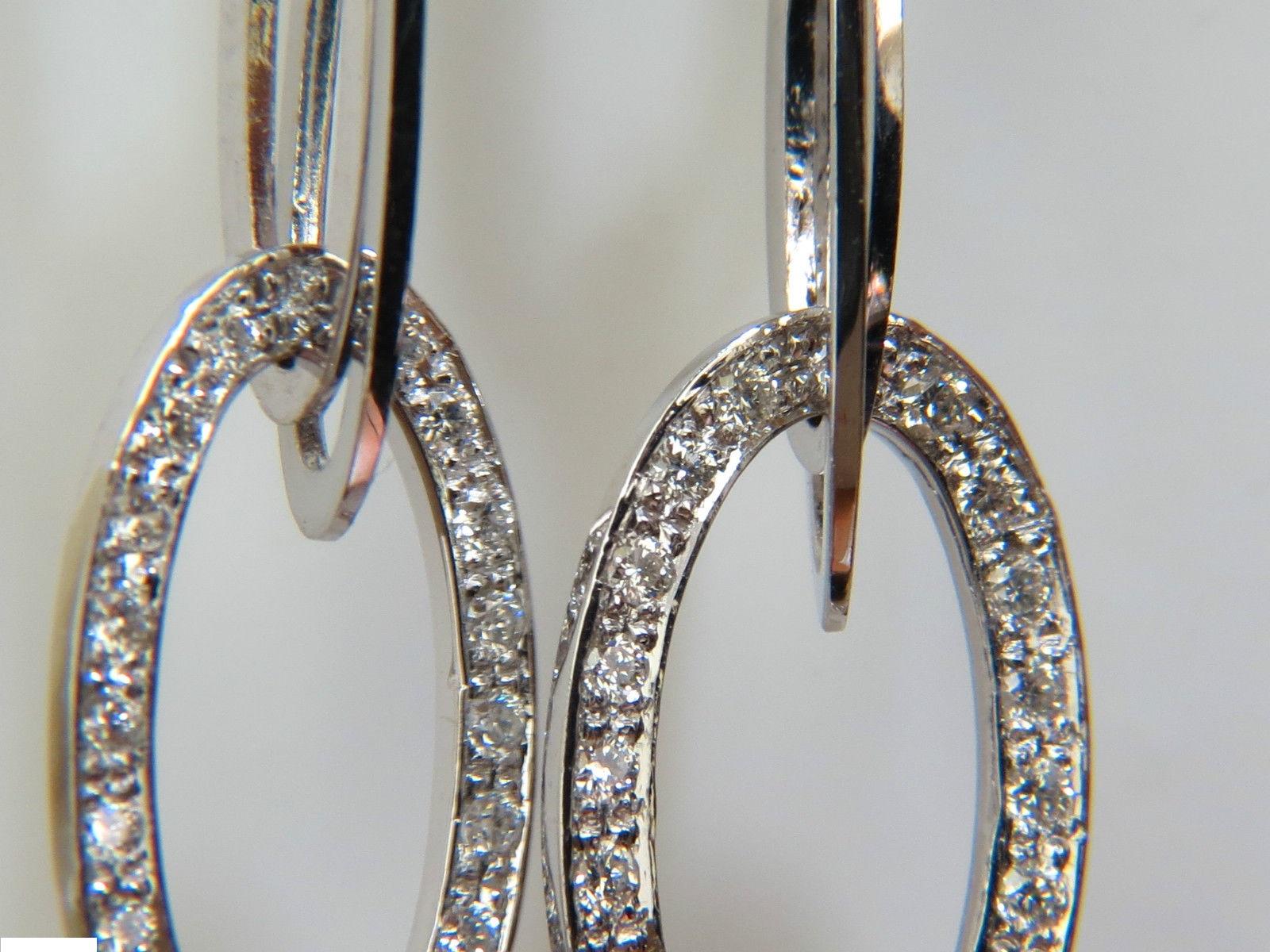 14 Karat .46 Carat Elongated Ovals Diamond Dangle Earrings Hinged For Sale 3