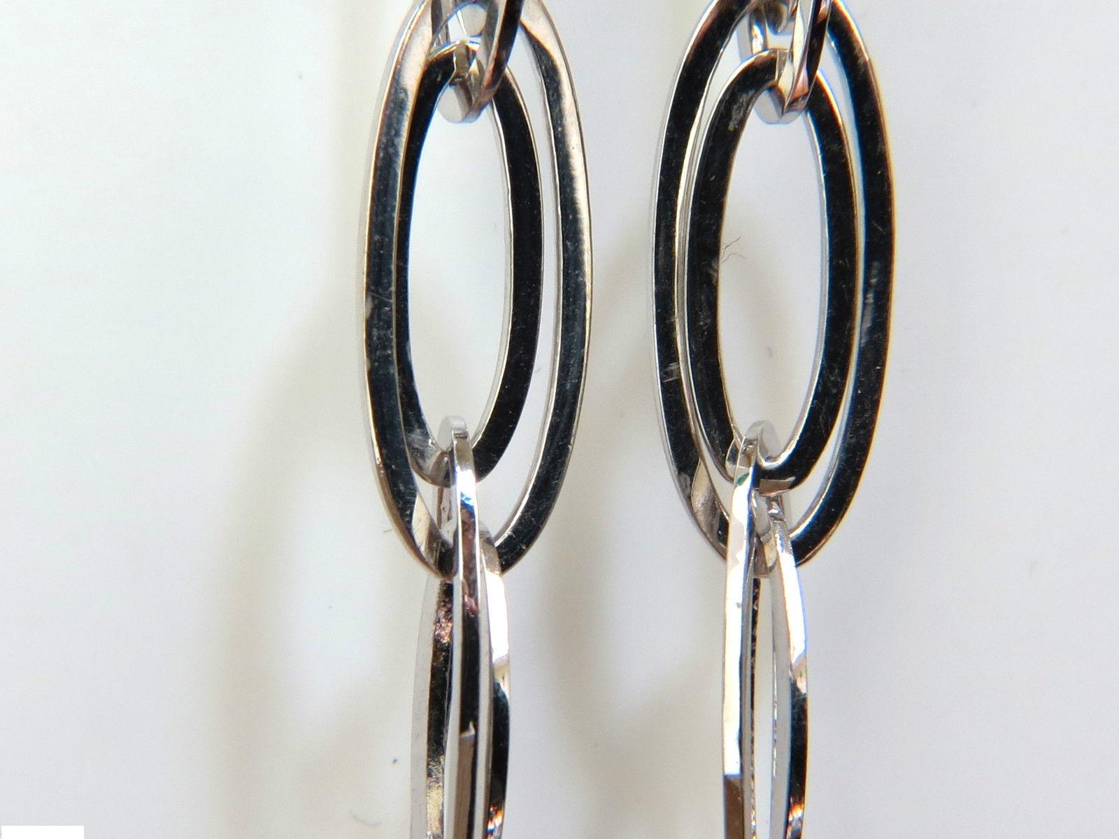 14 Karat .46 Carat Elongated Ovals Diamond Dangle Earrings Hinged For Sale 4
