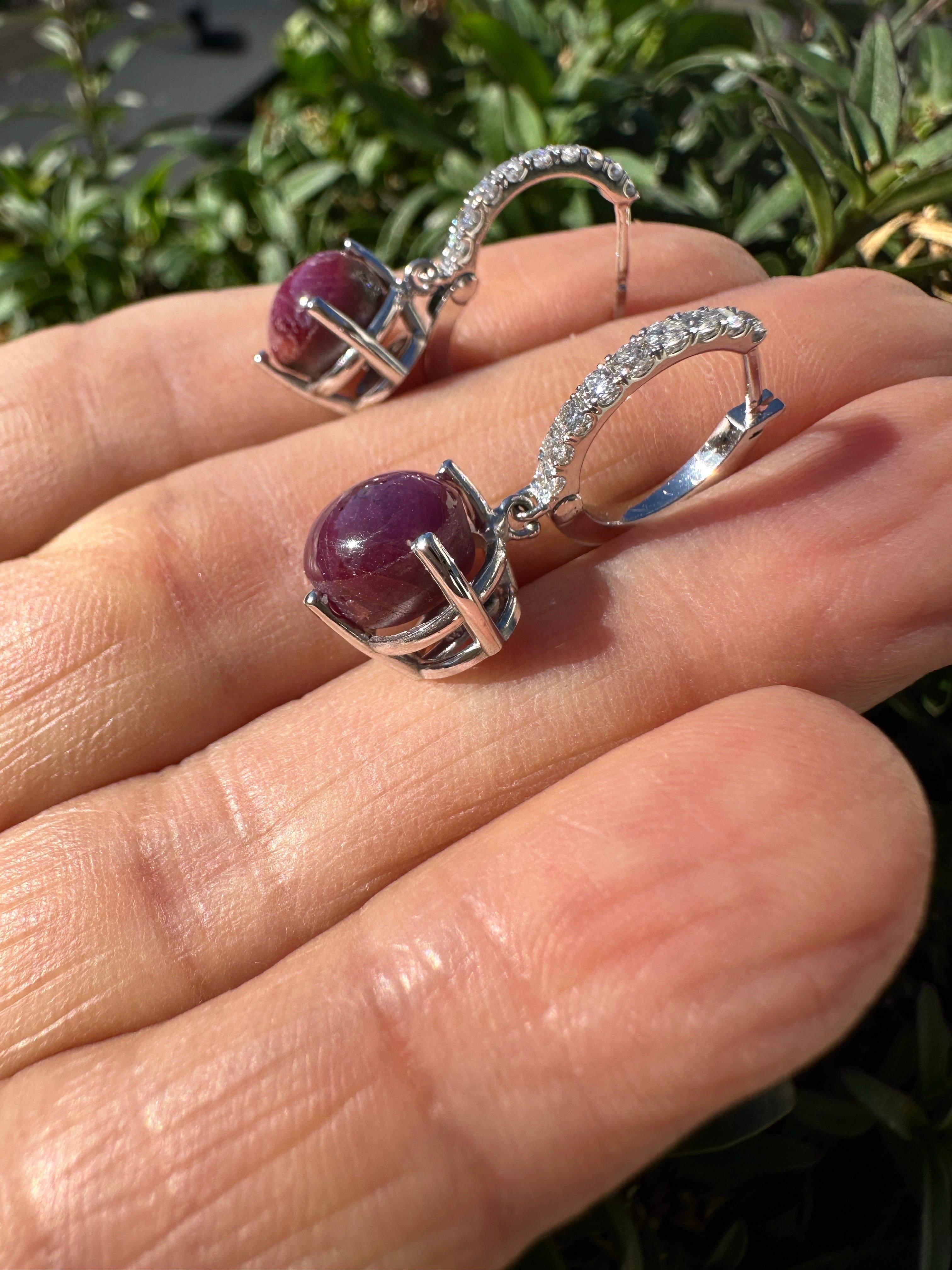 Orecchini di diamanti a leva con stella di rubino da 5 carati in 14 carati in vendita 6