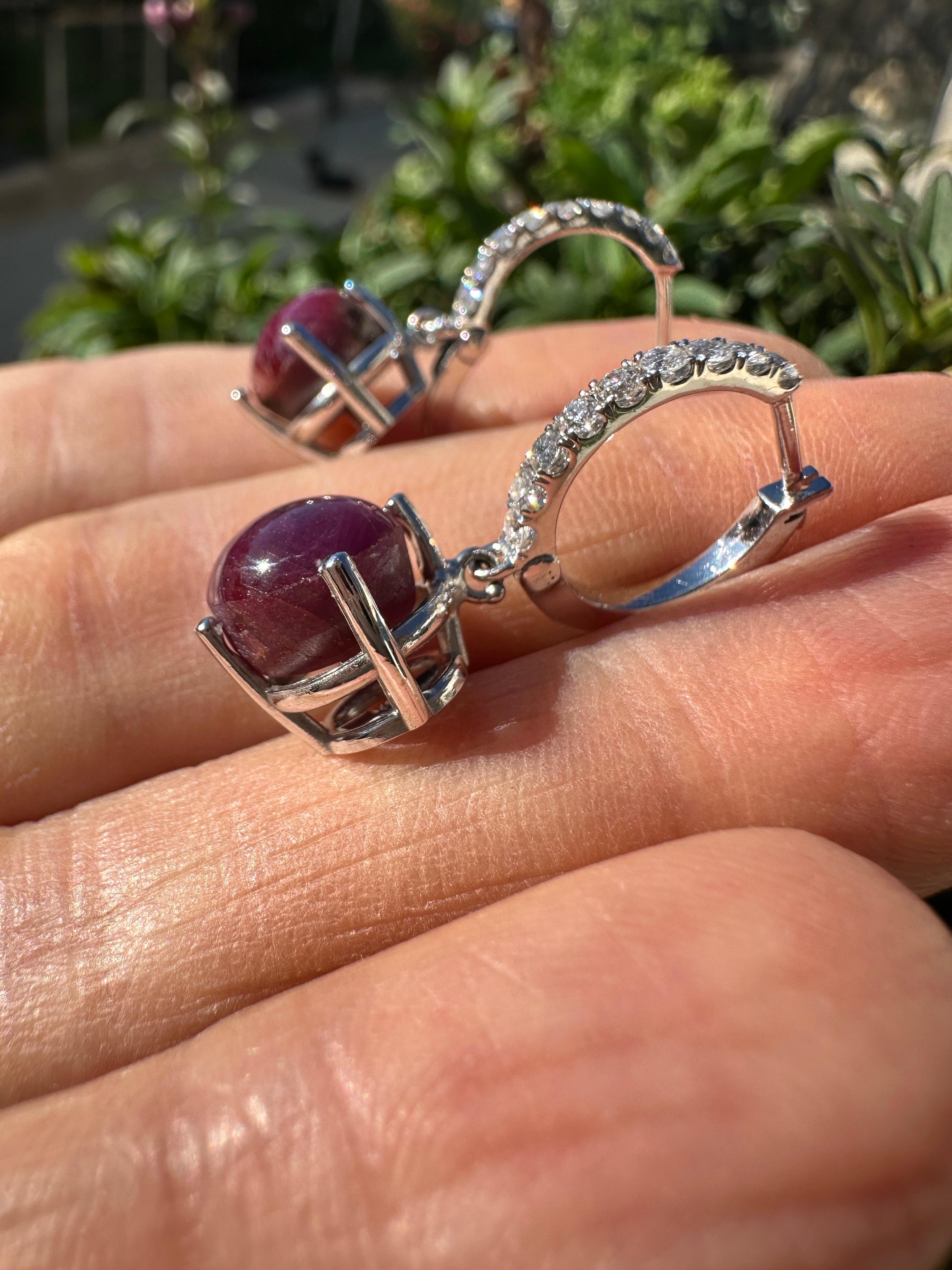 Orecchini di diamanti a leva con stella di rubino da 5 carati in 14 carati in vendita 7