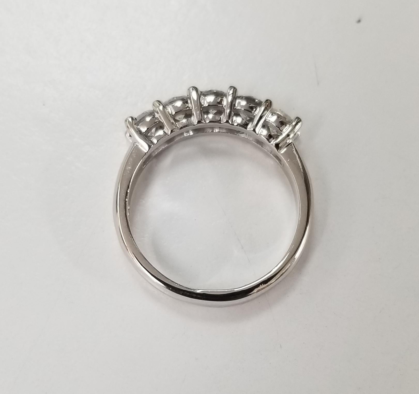 Women's or Men's 14 Karat 5-Stone Diamond Ring Weighing .95pts For Sale