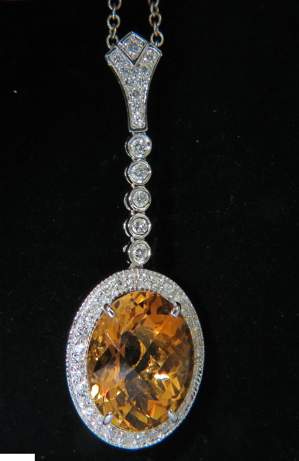 Rose Cut 14 Karat 7.75 Carat Natural Citrine Diamond Necklace and Dangle A+