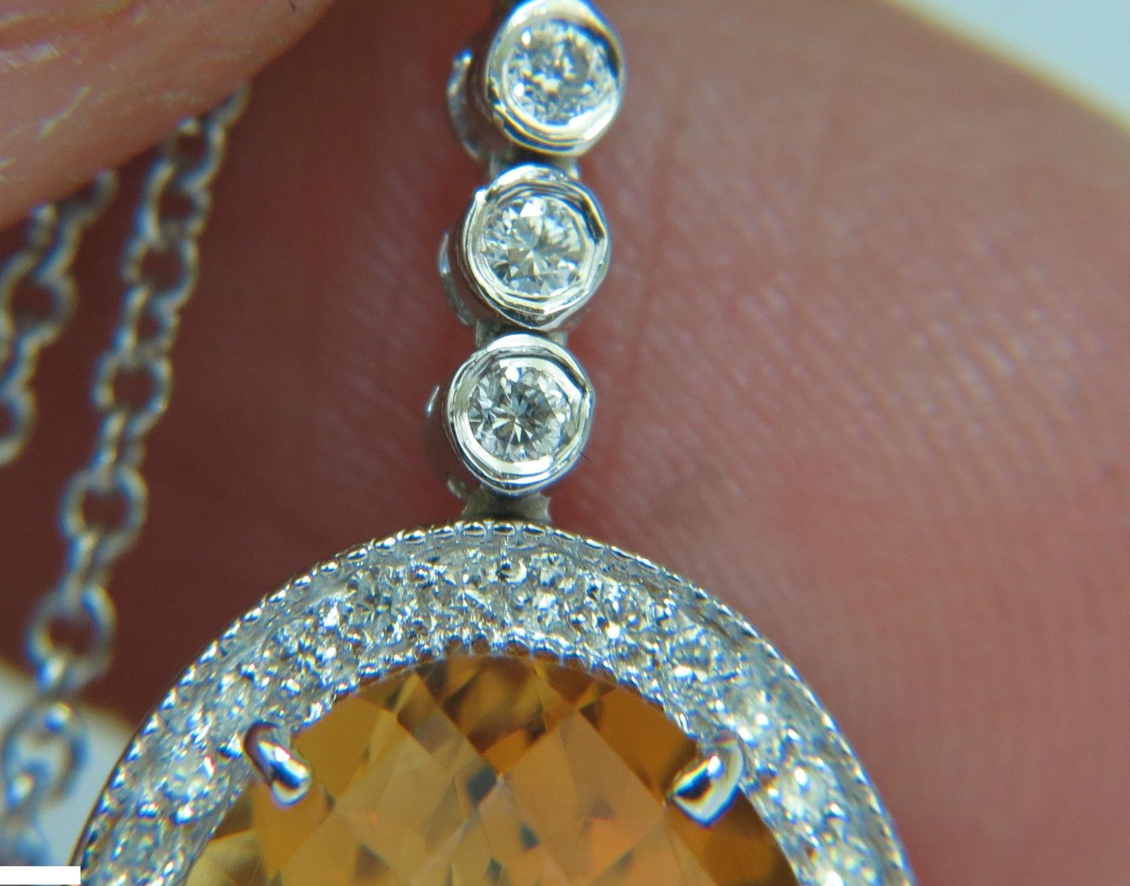 Women's or Men's 14 Karat 7.75 Carat Natural Citrine Diamond Necklace and Dangle A+