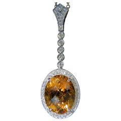14 Karat 7.75 Carat Natural Citrine Diamond Necklace and Dangle A+