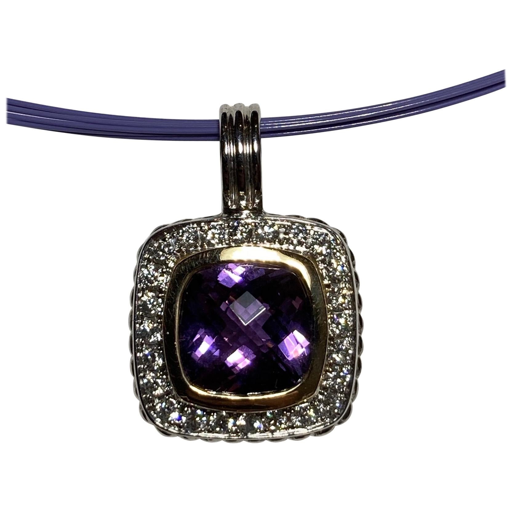 14 Karat Amethyst and Diamond Necklace For Sale
