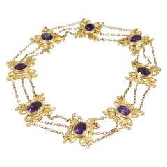 14 Karat Amethyst Necklace Yellow Gold Floral