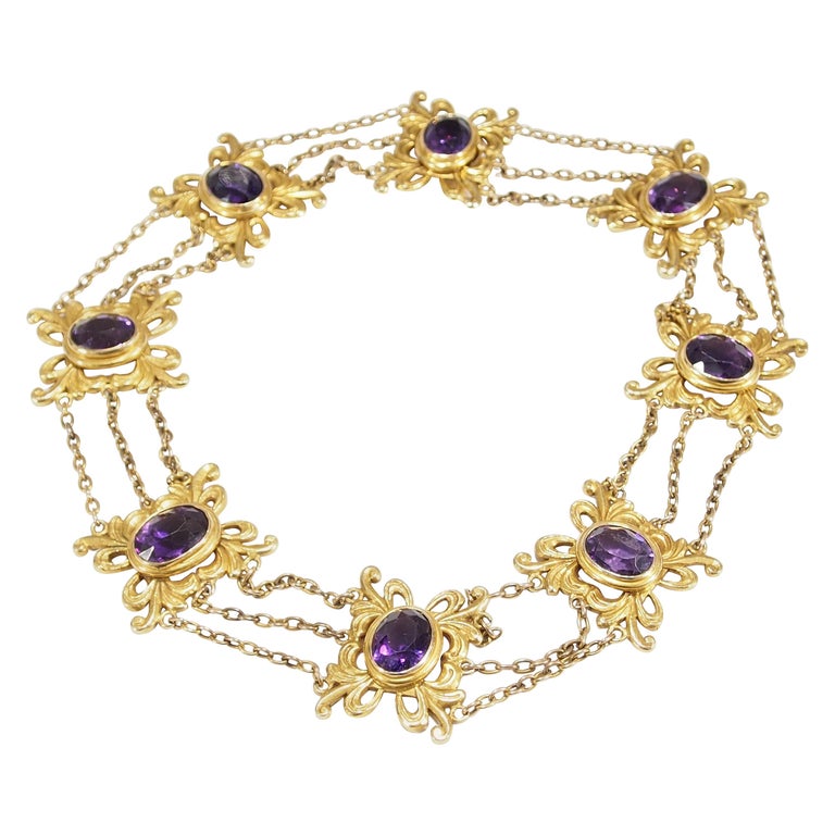 14 Karat Amethyst Necklace Yellow Gold Floral at 1stDibs
