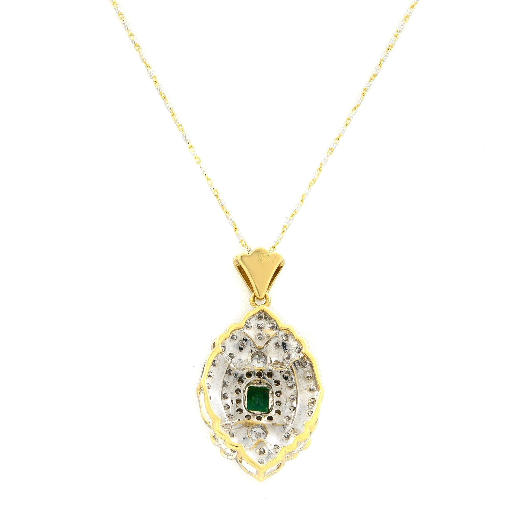 Modern 14 Karat and 18 Karat Gold Diamond 2.00 Carat Emerald Pendant Necklace For Sale