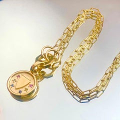 14 Karat and Colored Sapphire Shield Pendant on Link Chain with Charm Holder