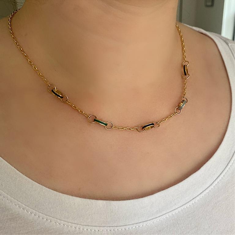 Contemporary 14 Karat and Multi Colored Enamel Link Chain For Sale