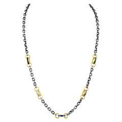 14 Karat and Oxidized Silver Chain with Gold and Enamel Links