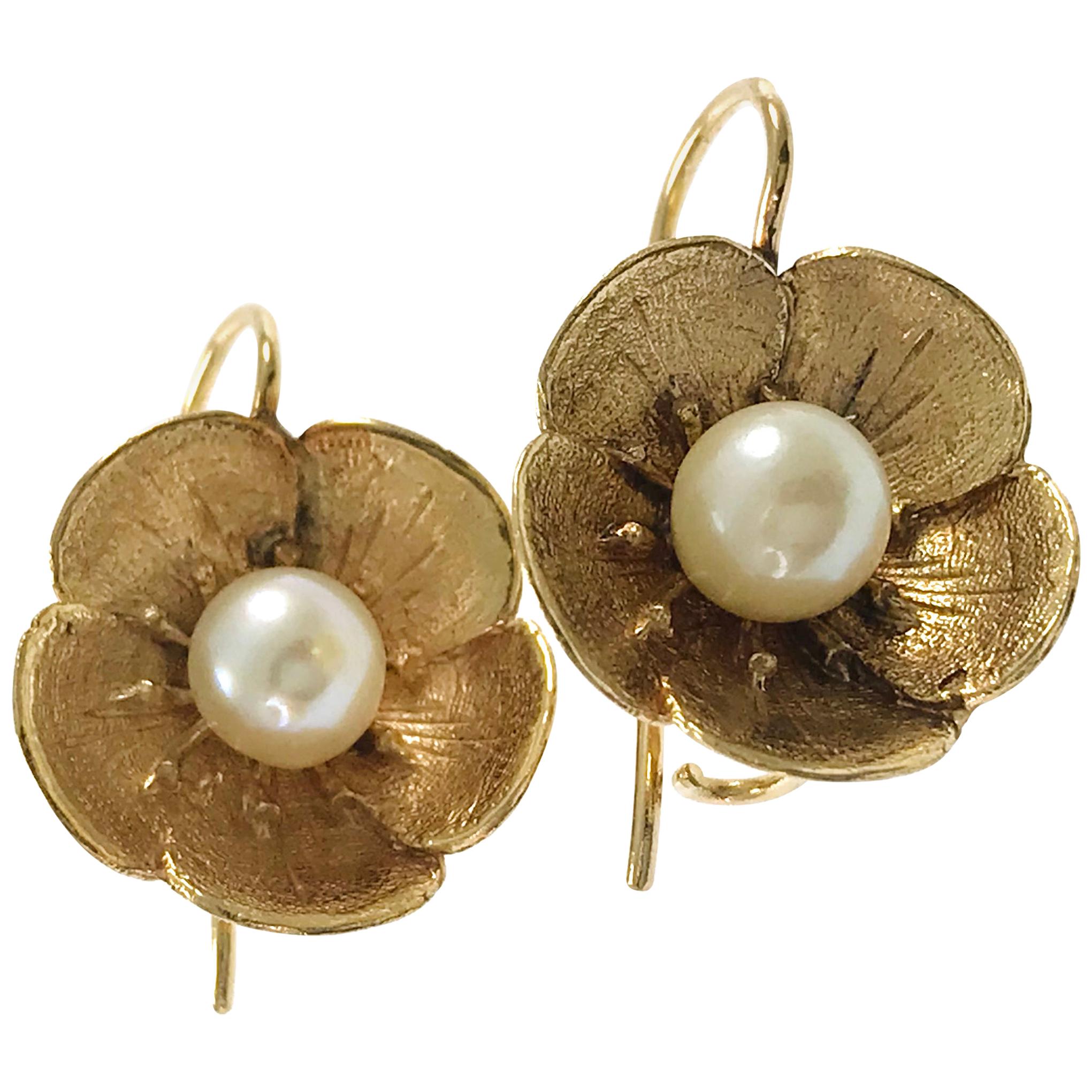 14 Karat Antique Flower Pearl Earrings