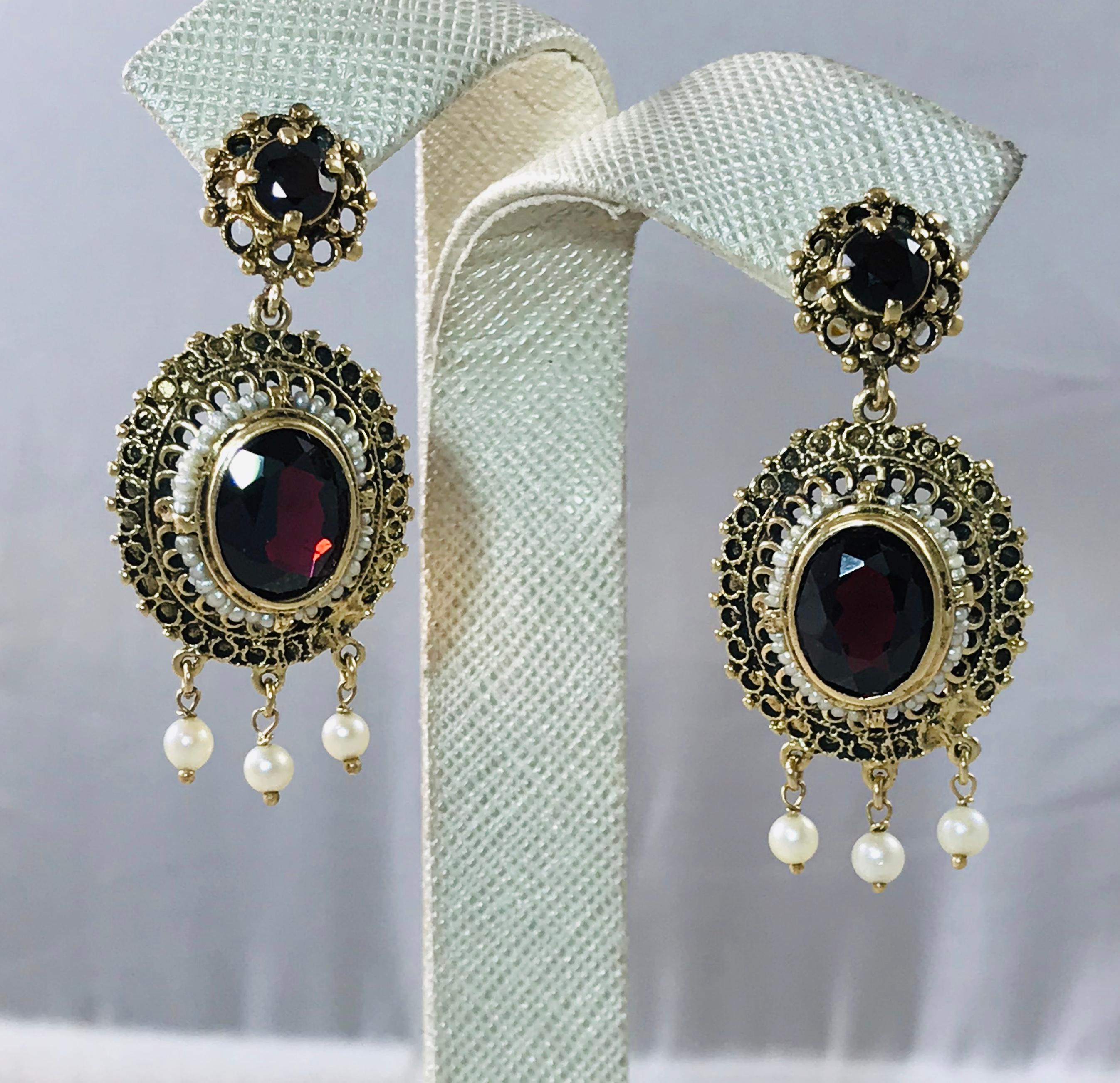 antique garnet and pearl earrings