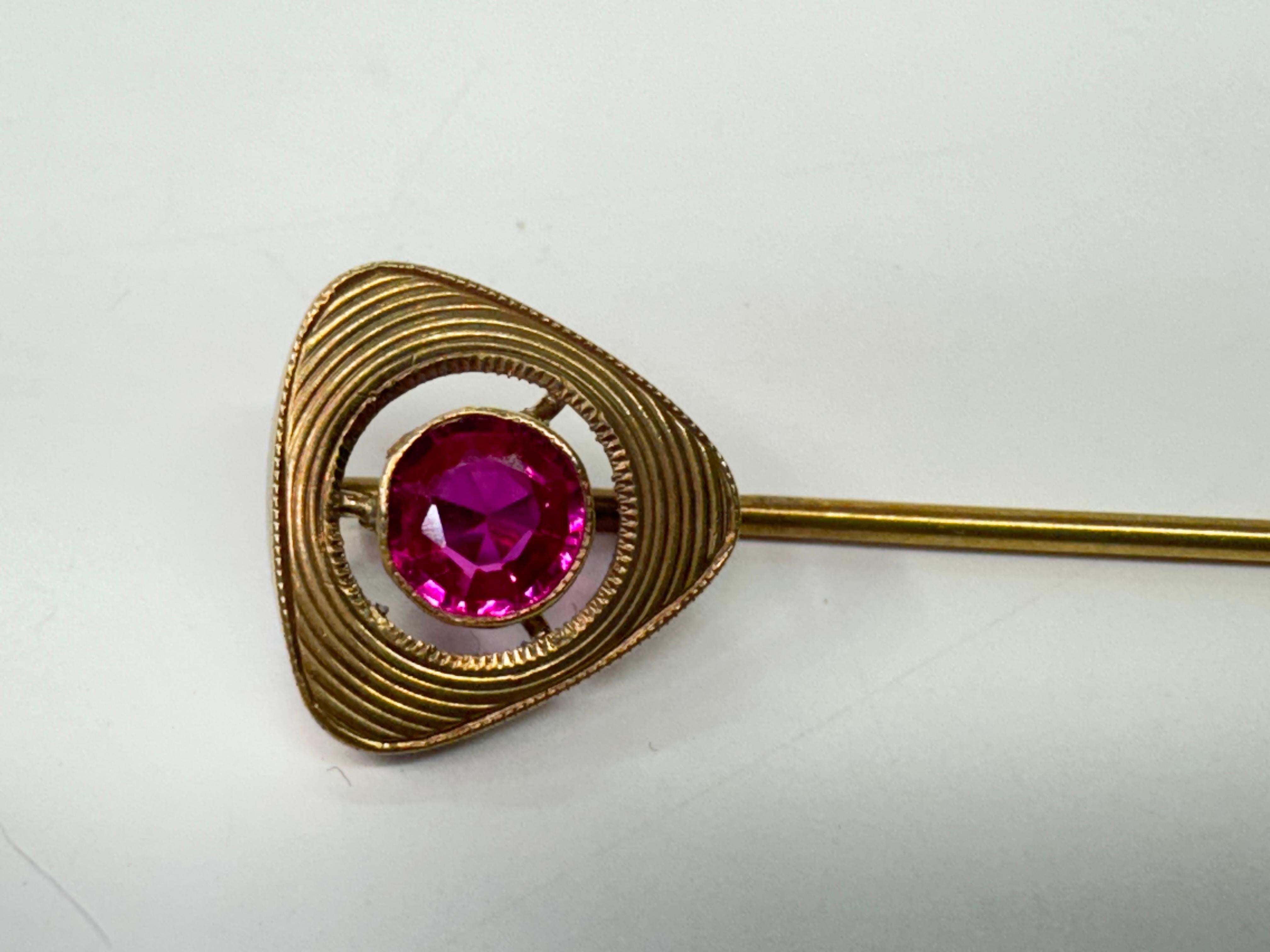 14 Karat Antique Ruby Hat Pin For Sale 1