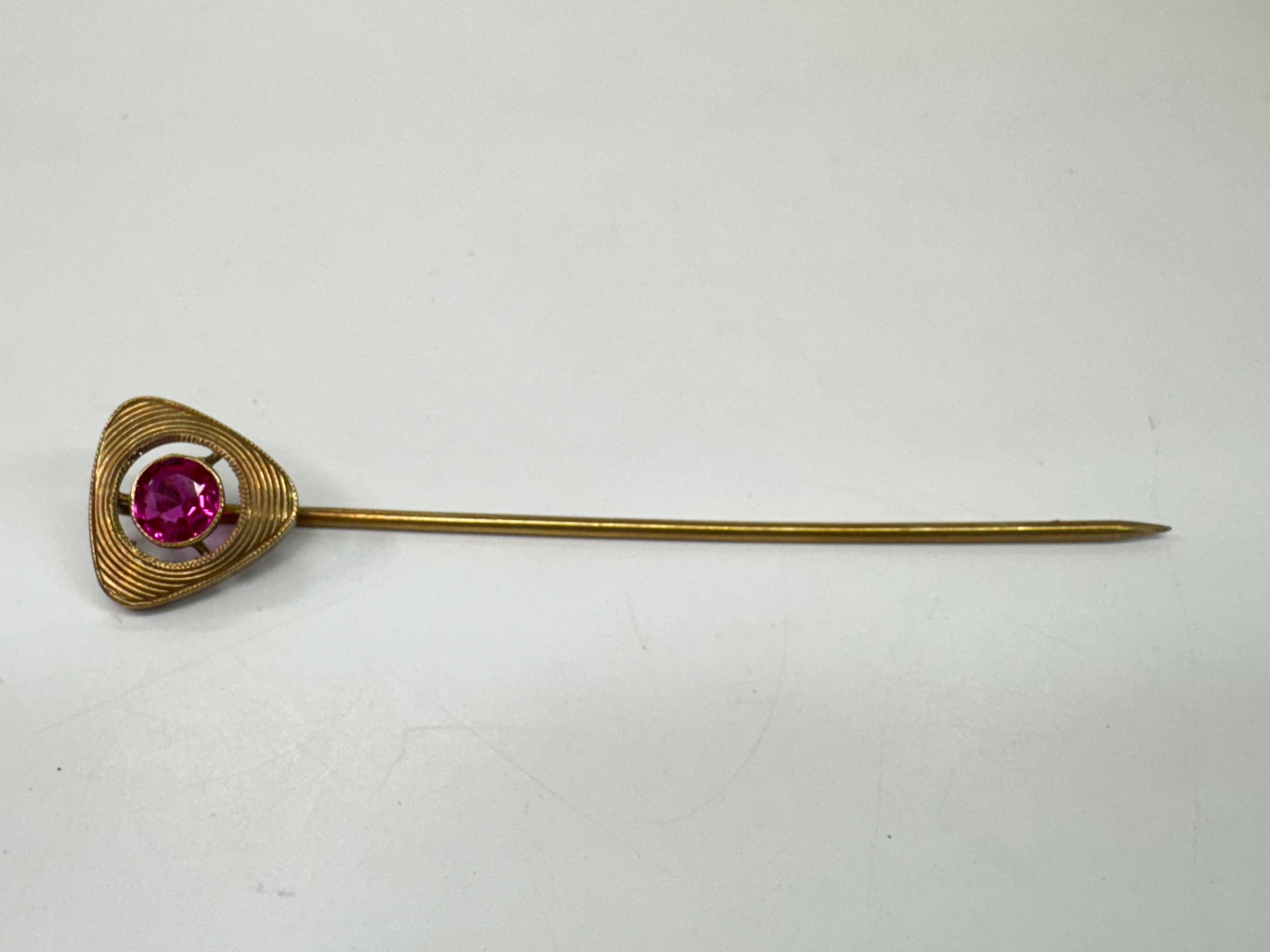 Women's 14 Karat Antique Ruby Hat Pin For Sale