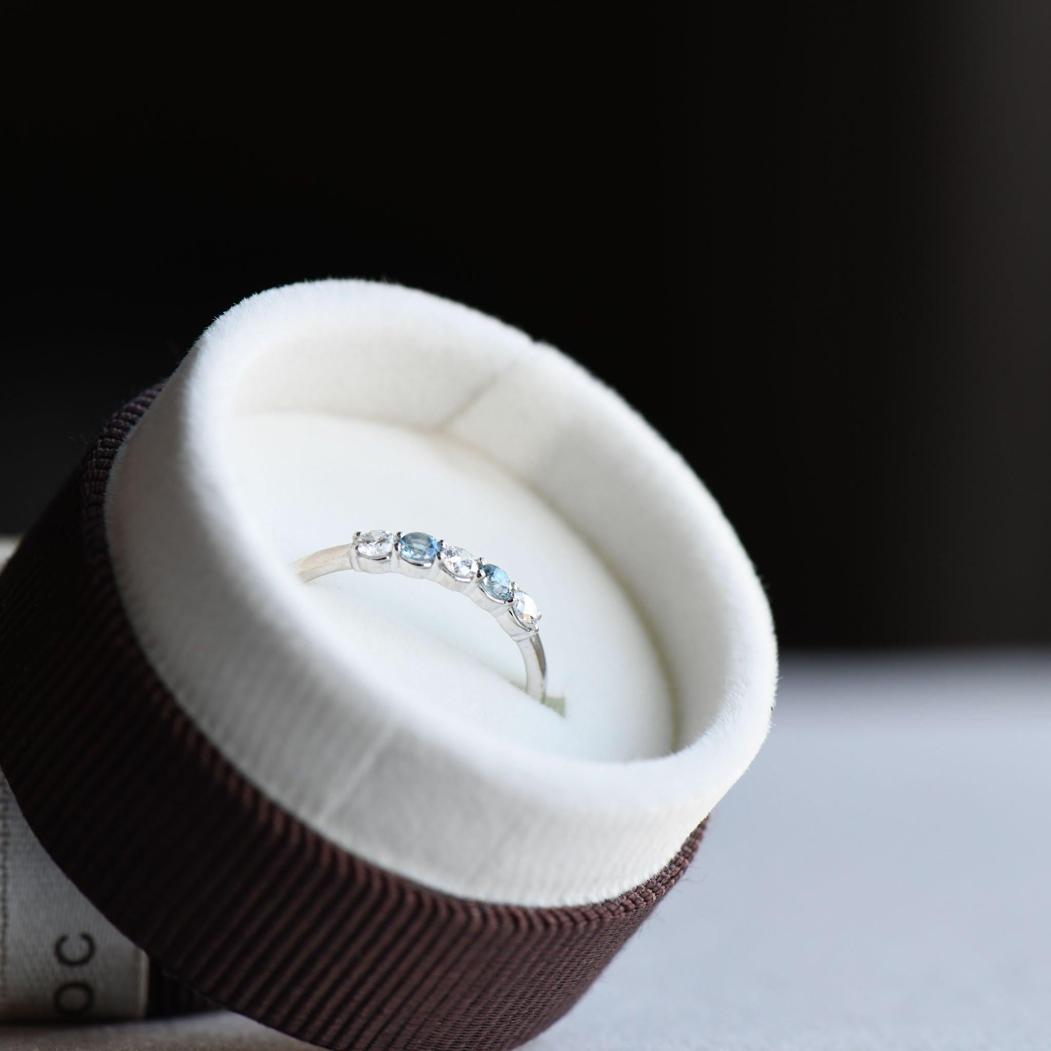 For Sale:  14 Karat Aquamarine Diamond White Gold Ring 6