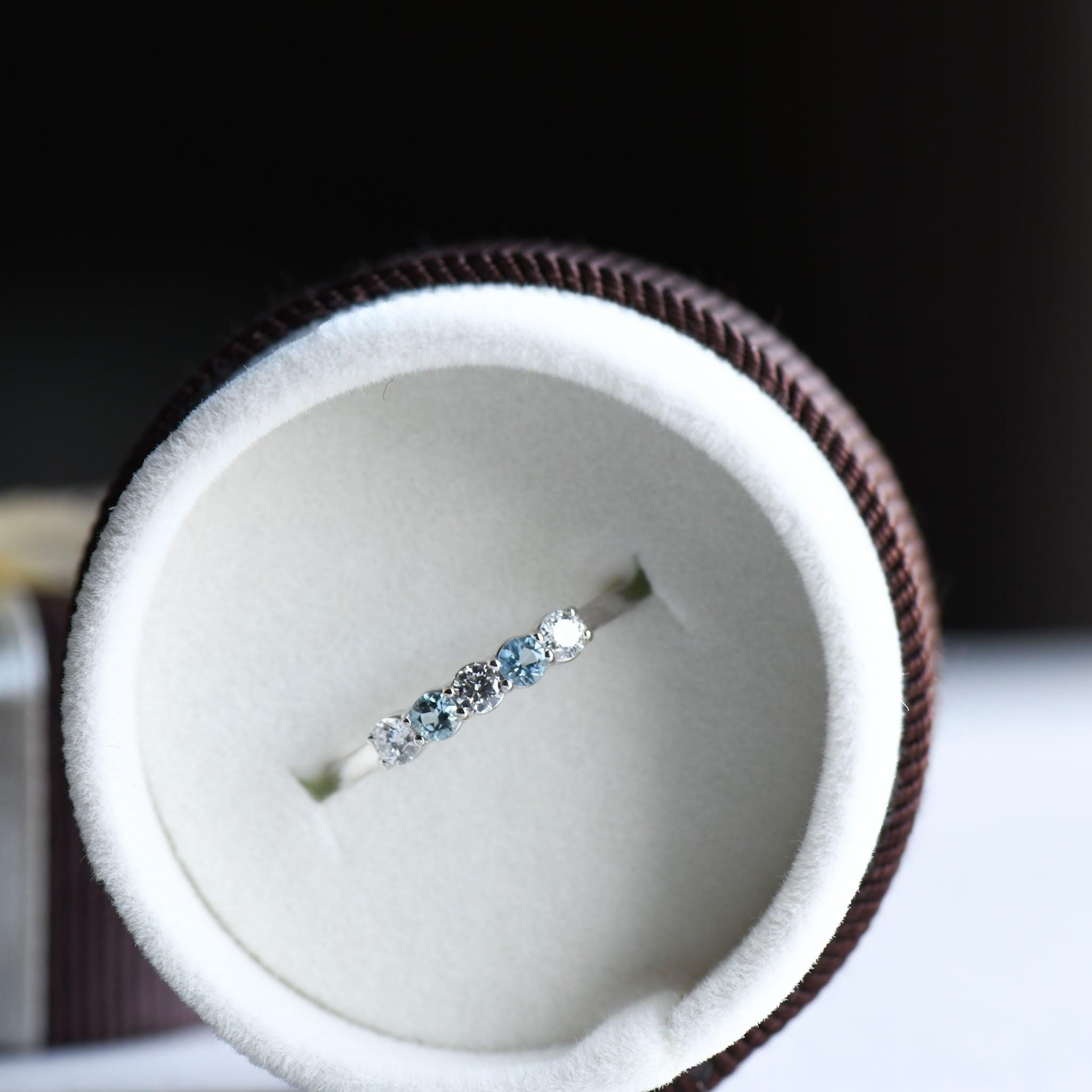 For Sale:  14 Karat Aquamarine Diamond White Gold Ring 7