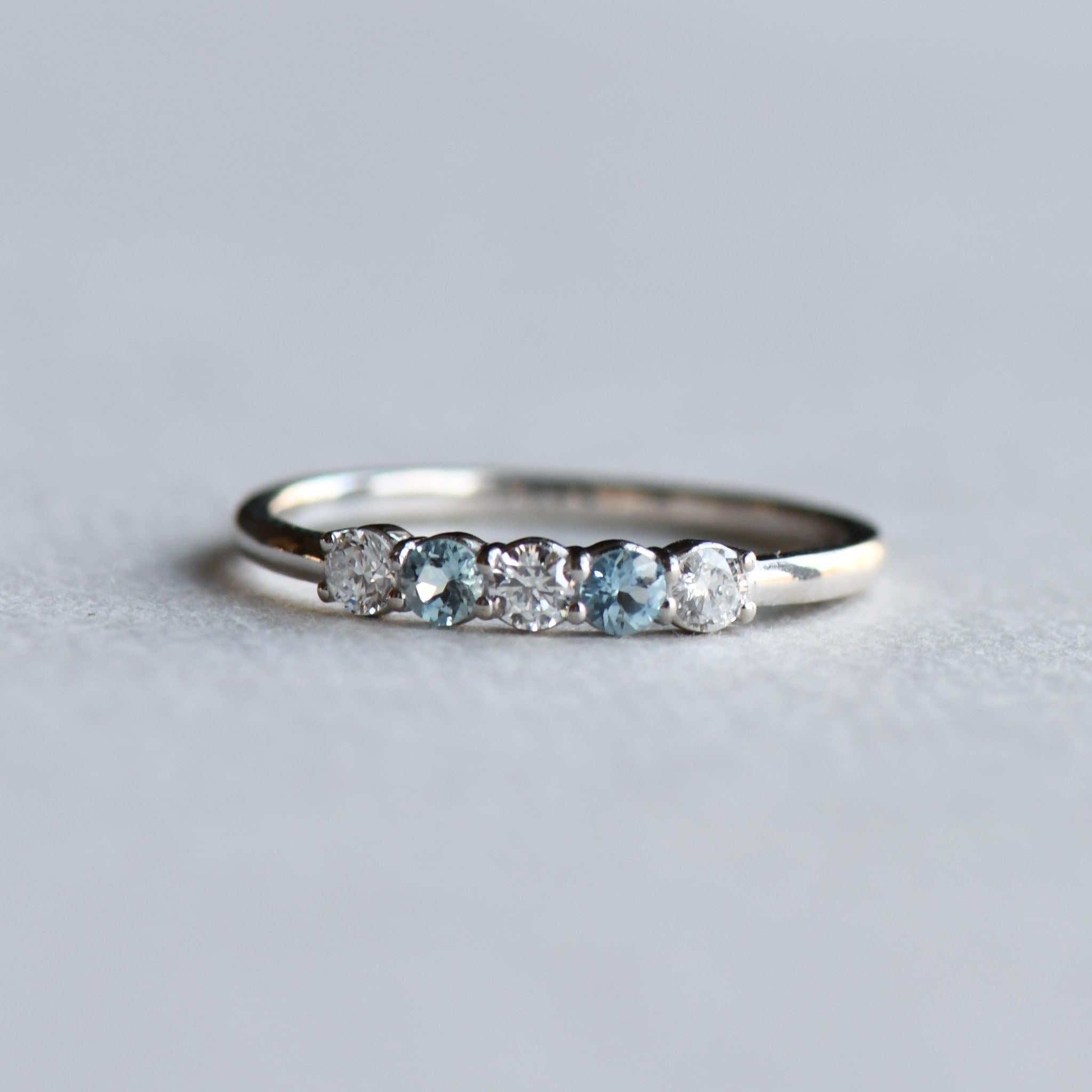For Sale:  14 Karat Aquamarine Diamond White Gold Ring 8