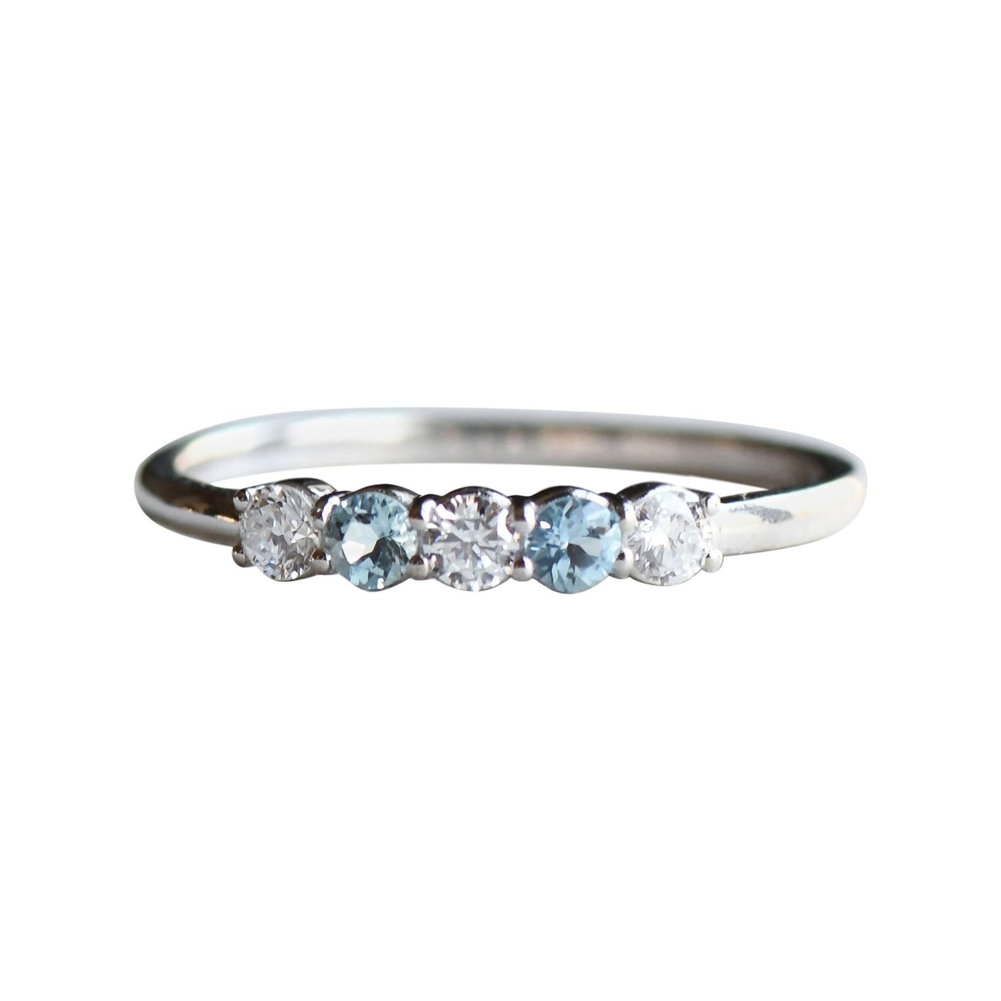 For Sale:  14 Karat Aquamarine Diamond White Gold Ring